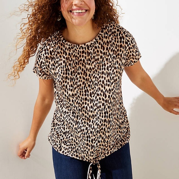 LOFT Tops - 🍁LOFT PLUS LEOPARD PRINT TIE HEM LINEN Top Shirt
